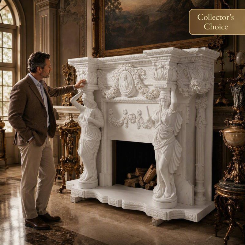 Hand-Carved Natural Marble Mantelpiece