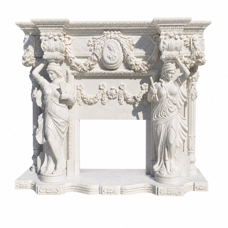 Hand-Carved Natural Marble Mantelpiece