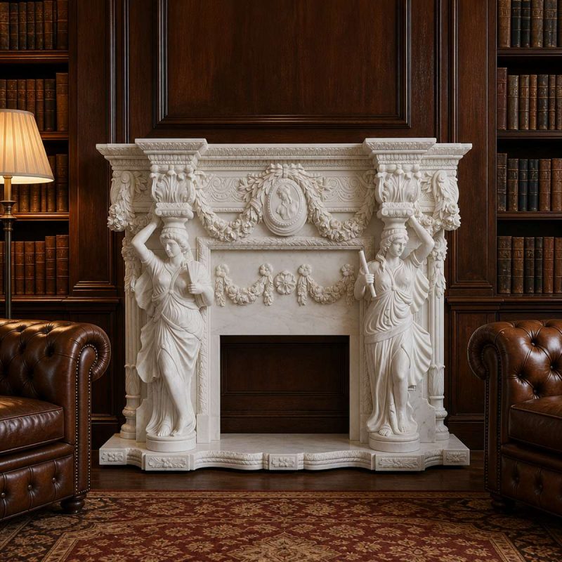 Hand-Carved Natural Marble Mantelpiece