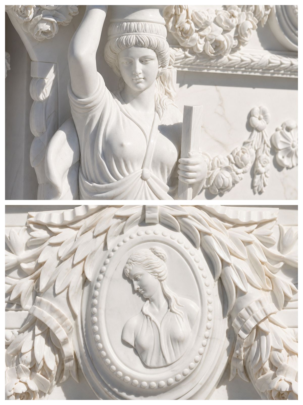 Hand-Carved Natural Marble Mantelpiece