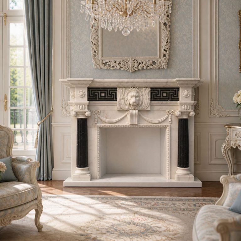 Neoclassical Lion Head Marble Fireplace Mantel