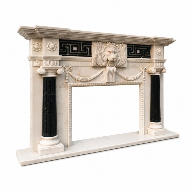 Neoclassical Lion Head Marble Fireplace Mantel