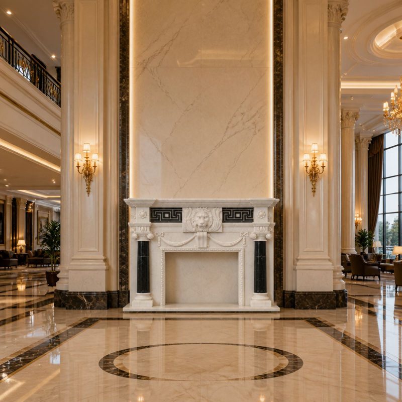 Neoclassical Lion Head Marble Fireplace Mantel