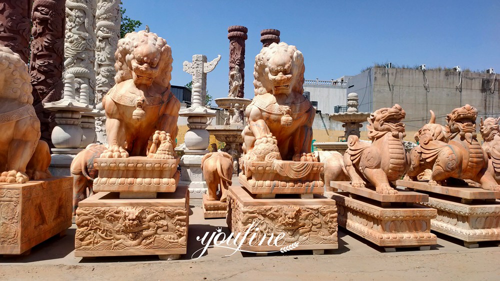 red marble Foo Dog Statue