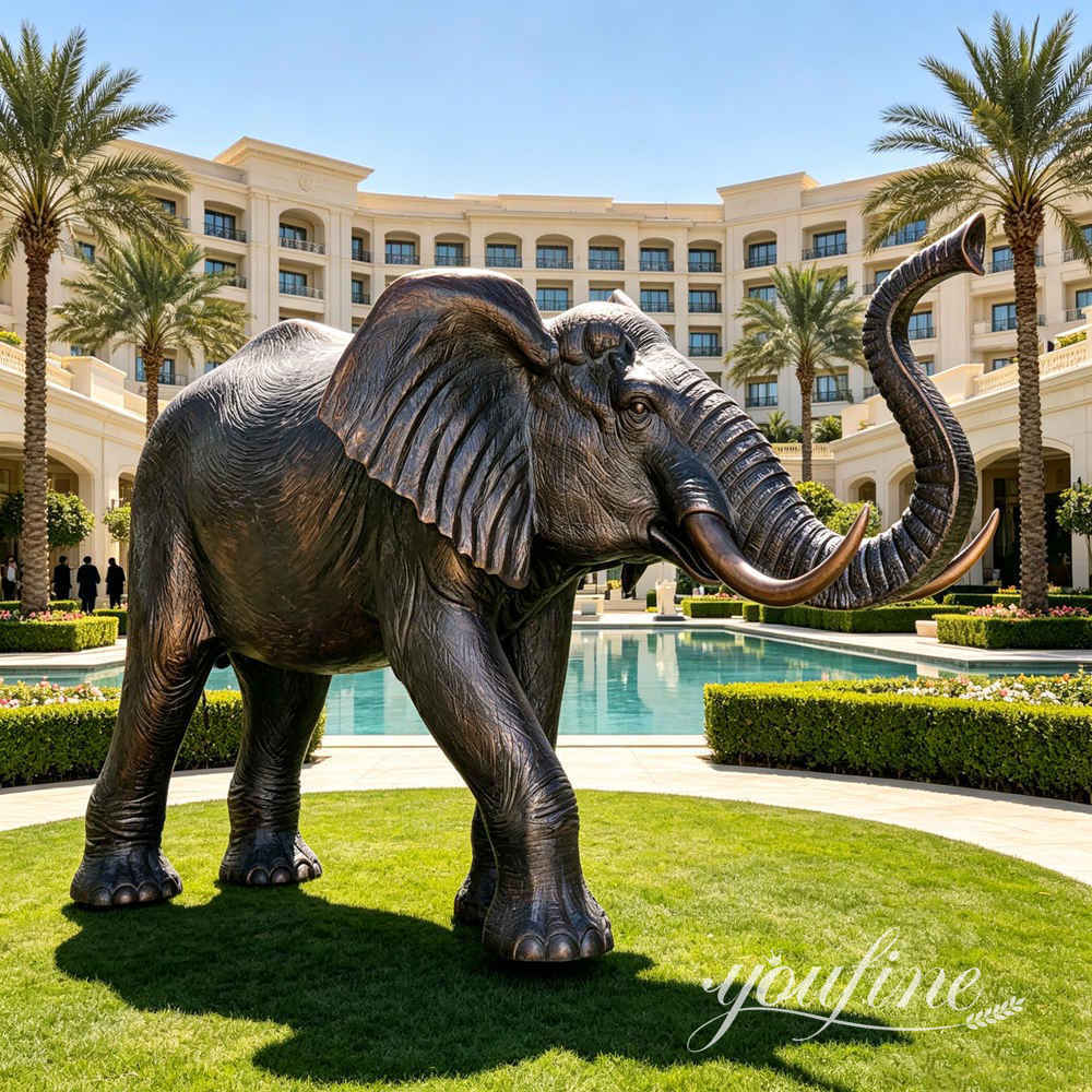 African bronze elephant sculpture used for resort decoration