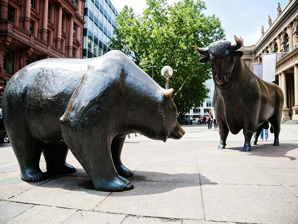 Bronze bull and-bea  Statue