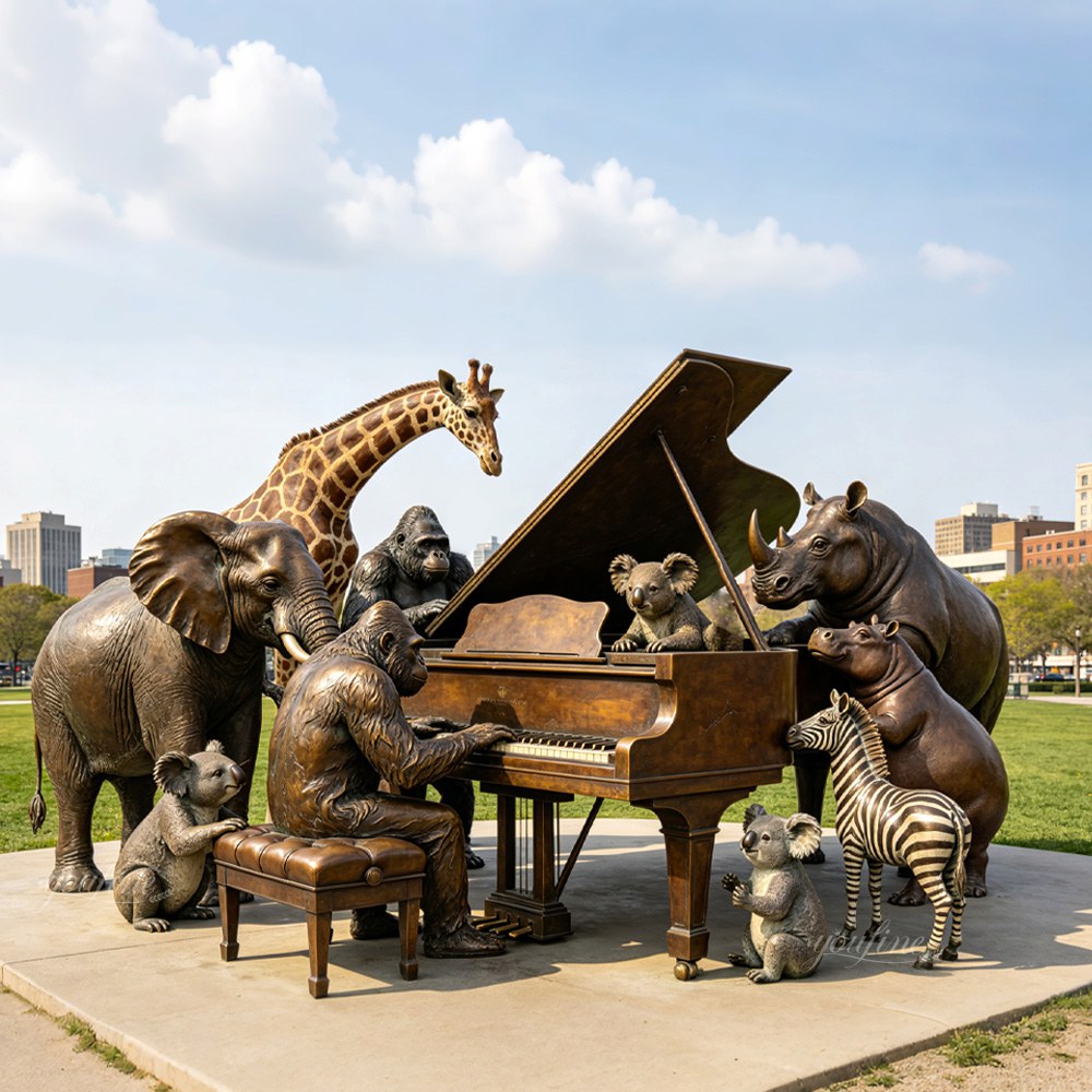 Bronze wildlife ensemble sculpture