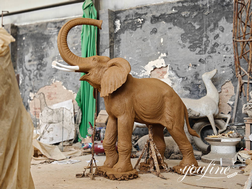 Clay model of the elephant sculpture created for a United States garden