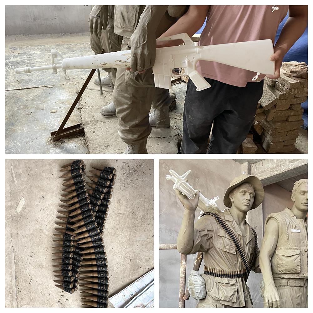Nahaufnahme einer detailreich gestalteten, personalisierten Gedenkstatue für Vietnamveteranen