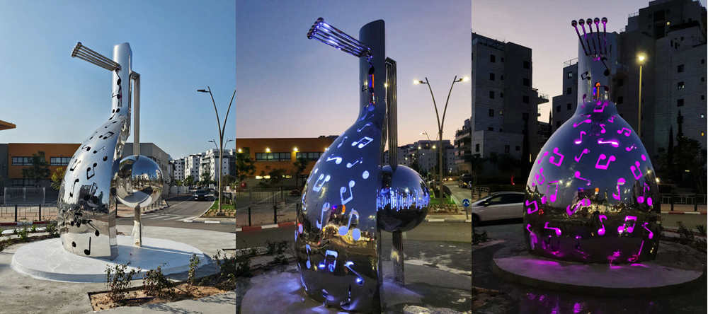 Custom Large Stainless Steel Musical Pipa Sculpture with Lighting