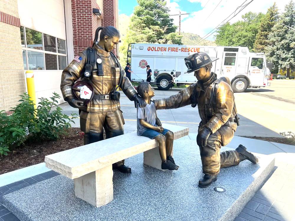 bronze firefighter statue for fire station memorial