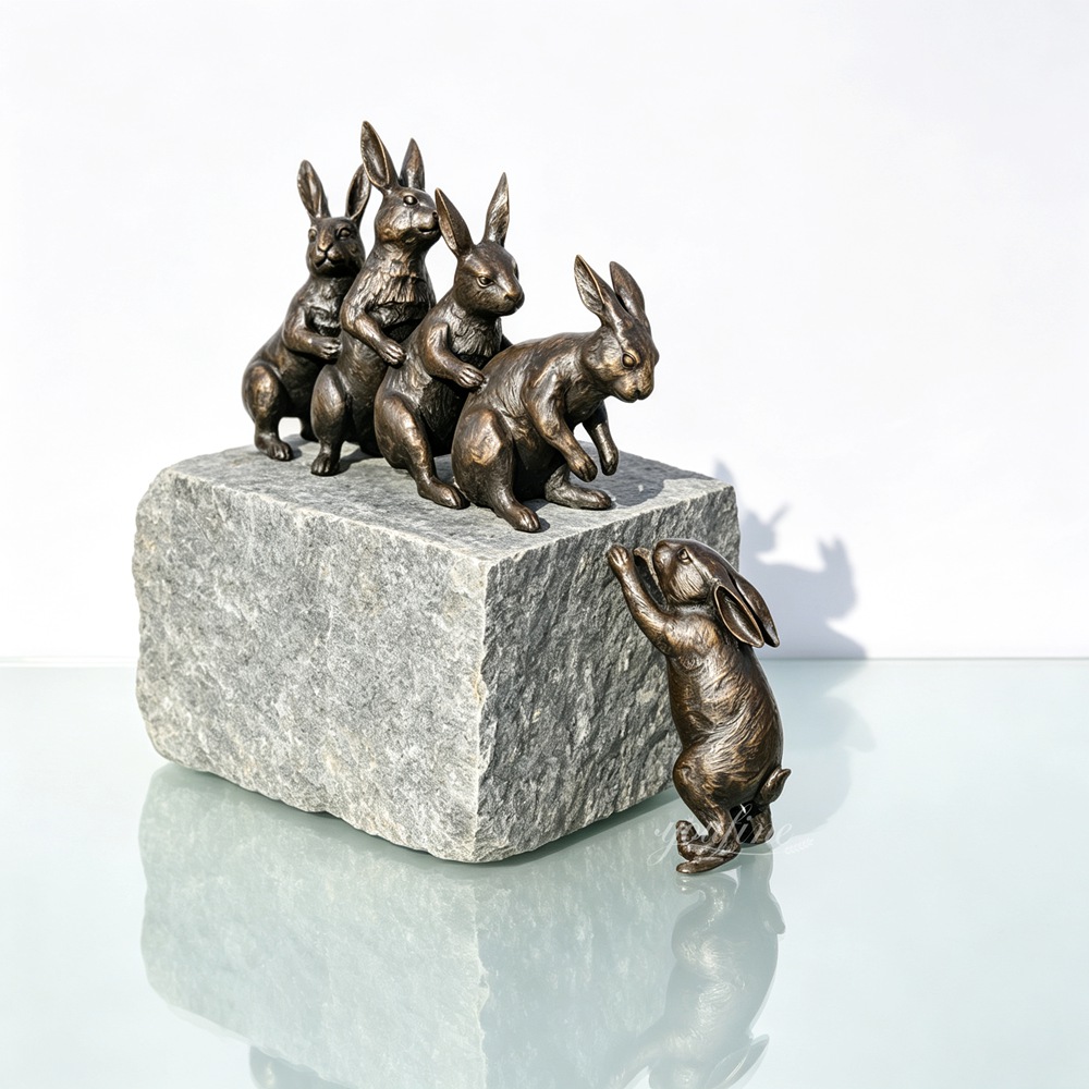 Bronze Hares Helping Each Other Statue BOKK-384 Bronze Hares Helping Each Other Statue BOKK-384