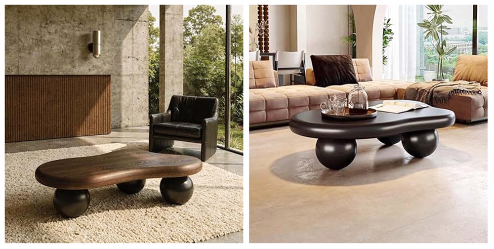 Mesa de comedor moderna de bronce con pedestal curvo