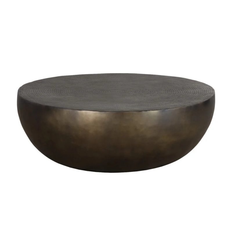 Mesa de centro redonda de bronce macizo con forma de tambor