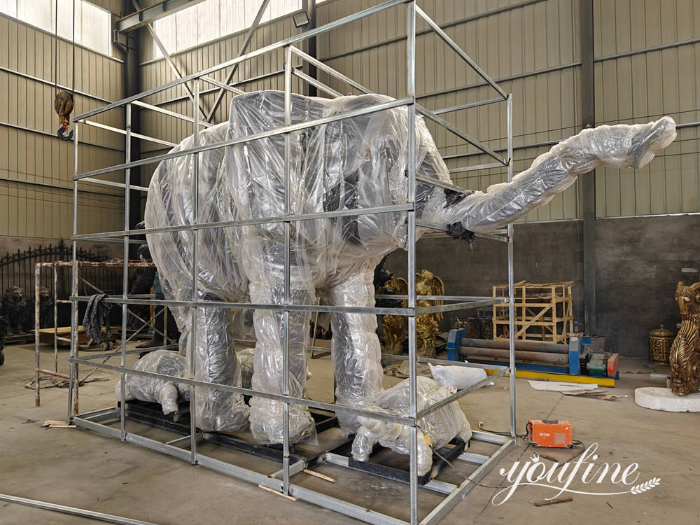 Secure reinforced packaging prepared for large bronze elephant sculptures