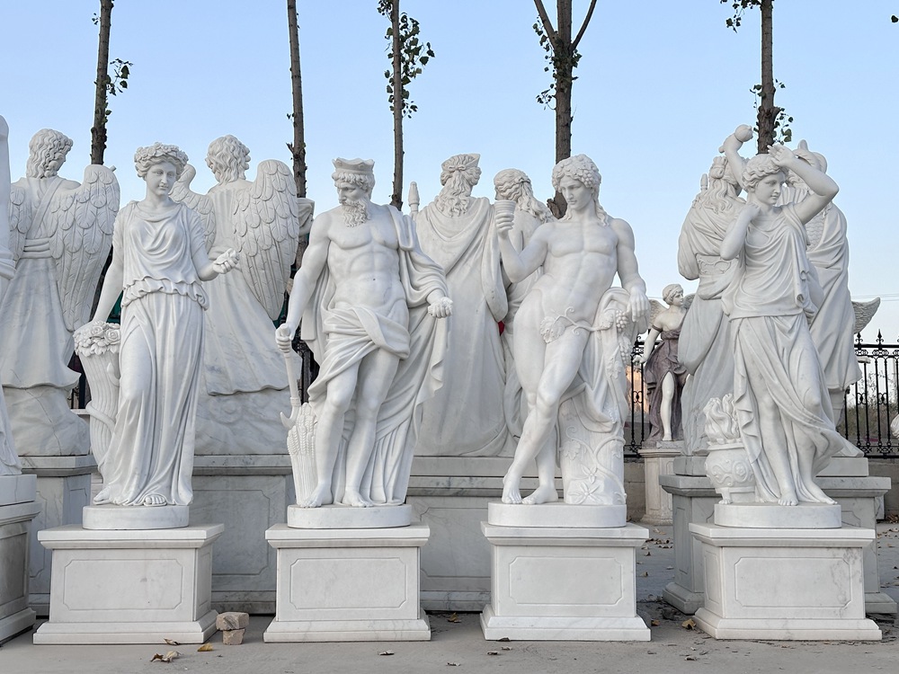 Selection of hand-carved marble Greek statues in the YouFine workshop