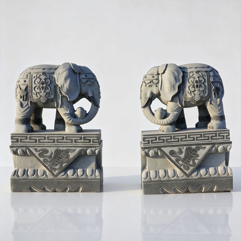 Black Granite Elephant Statue MAN-042
