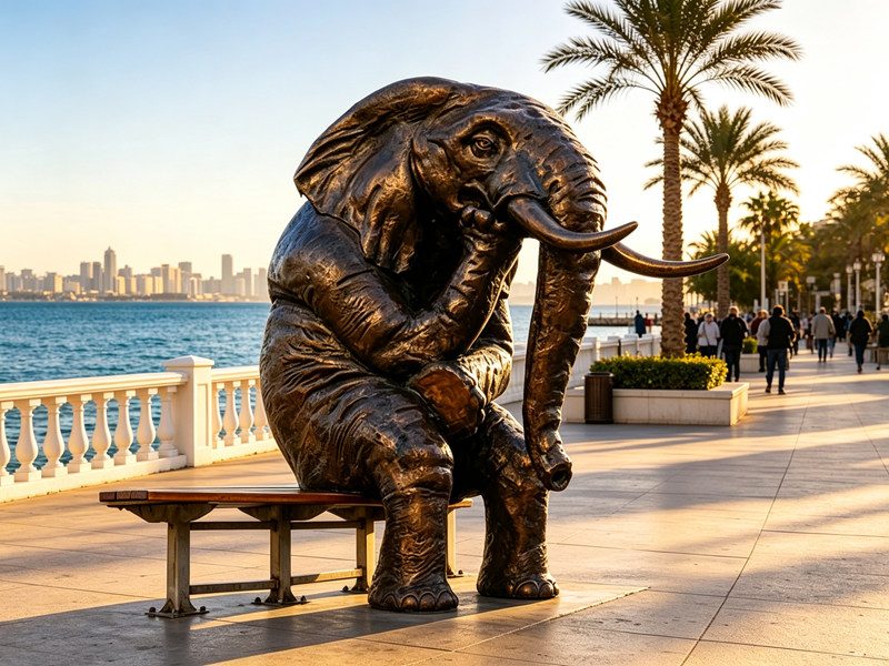 Custom Bronze Elephant Bench Sculpture BOK-50
