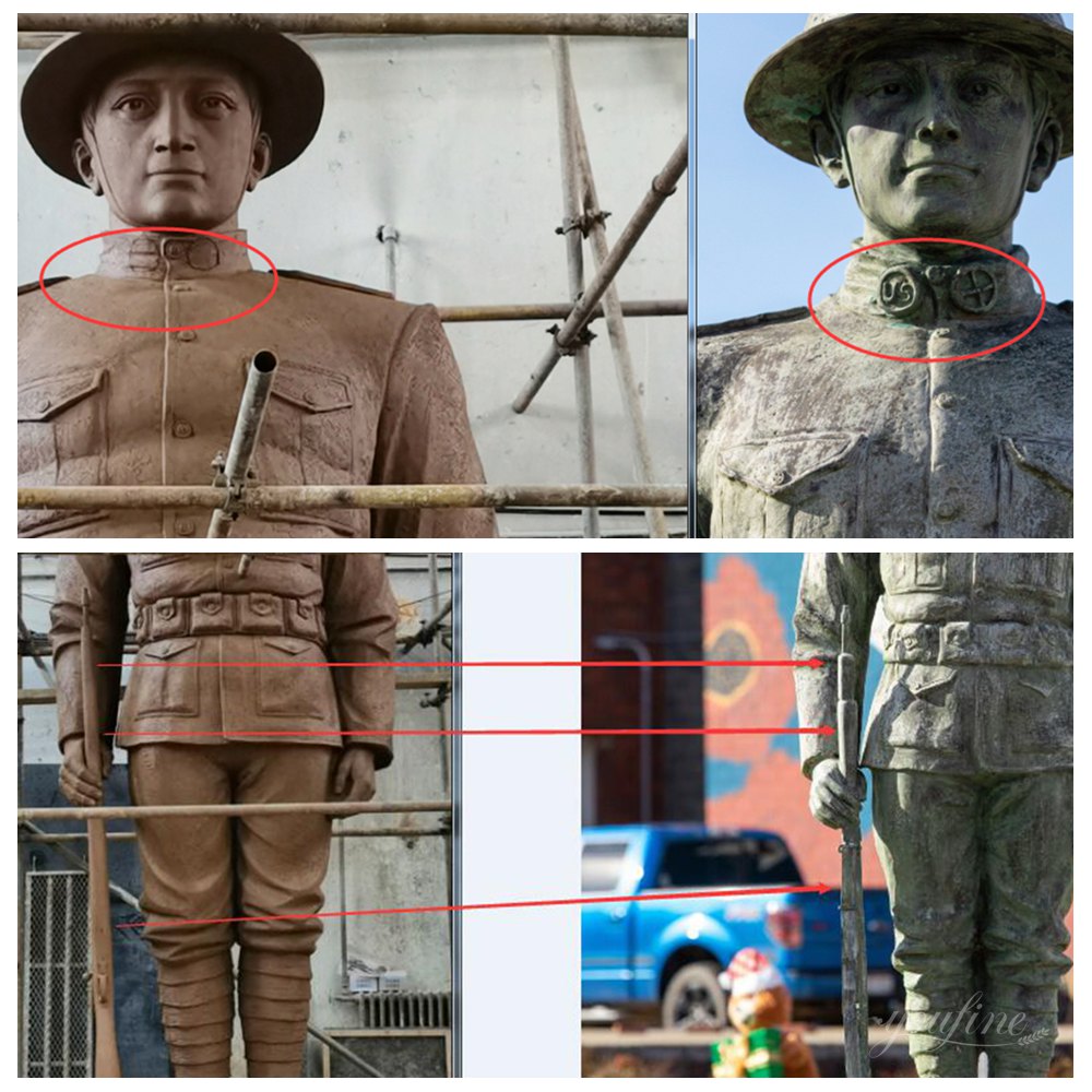 Tonmodell einer Statue eines amerikanischen Doughboy (Infanterie aus dem Ersten Weltkrieg) – Modifikationsdetails