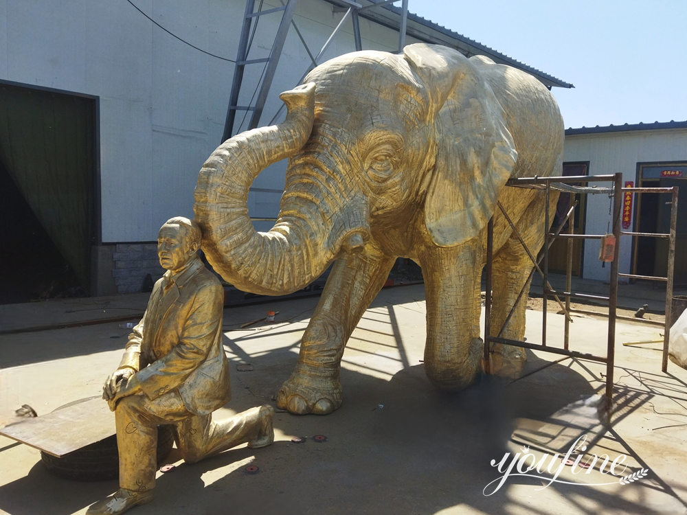 Large custom bronze elephant sculpture after casting and assembly