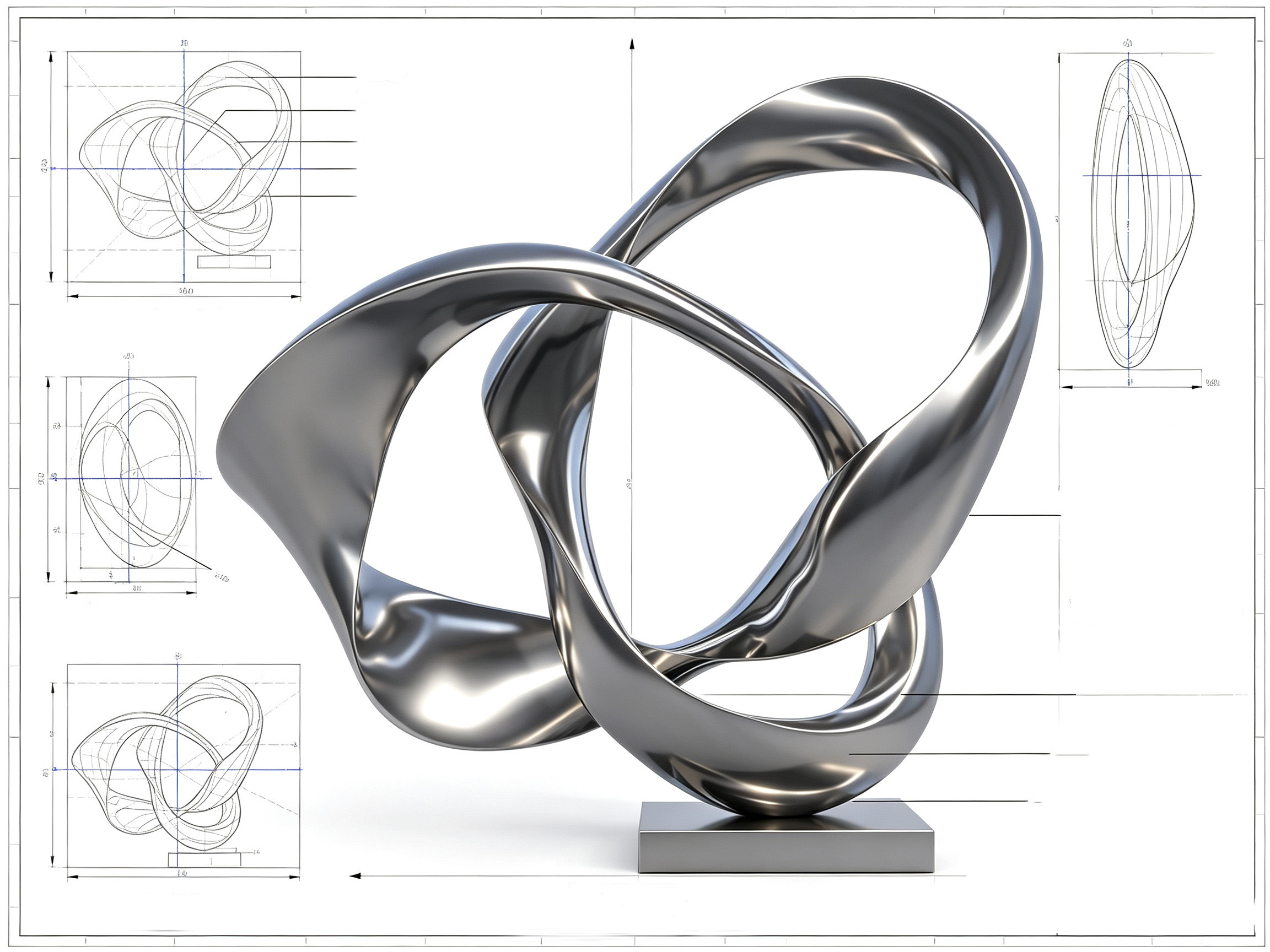 desenho 3D de escultura de nó infinito