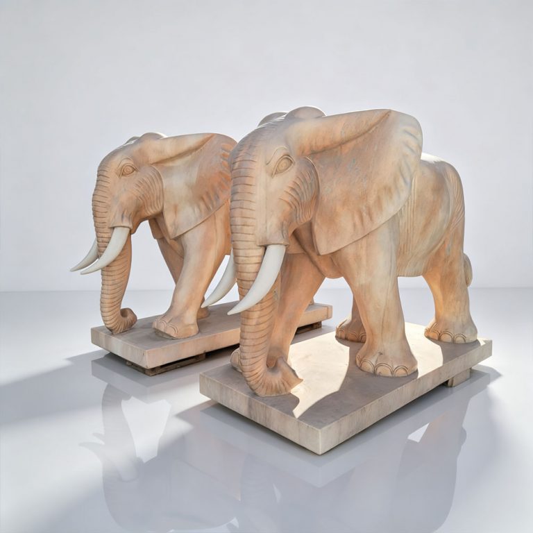 Pink Marble Elephant Statue MAN-046