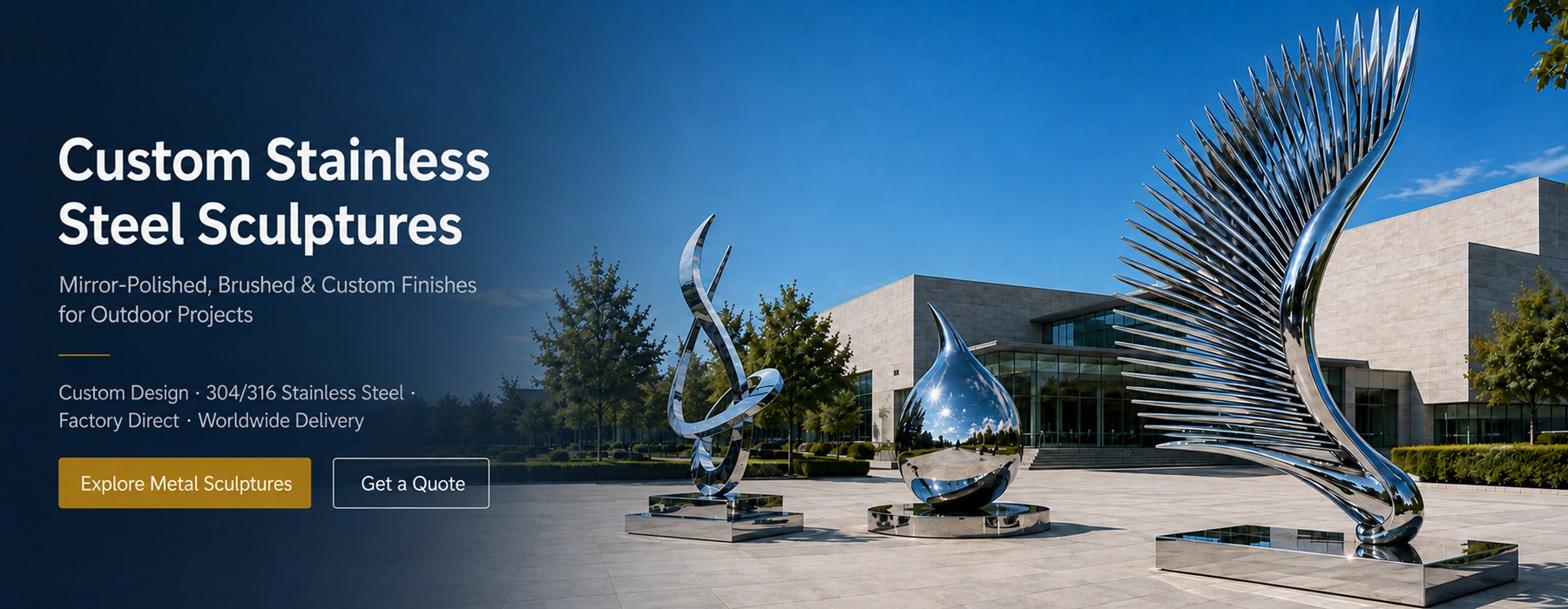 large modern stainless steel sculpture for sale