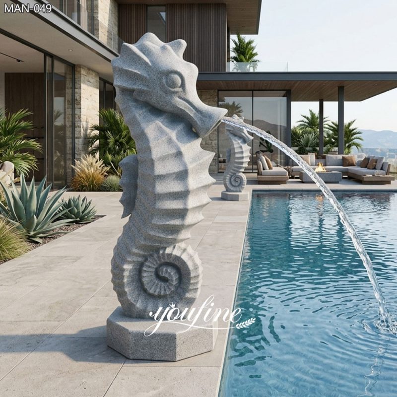 Marble seahorse statue water fountain for Poolside