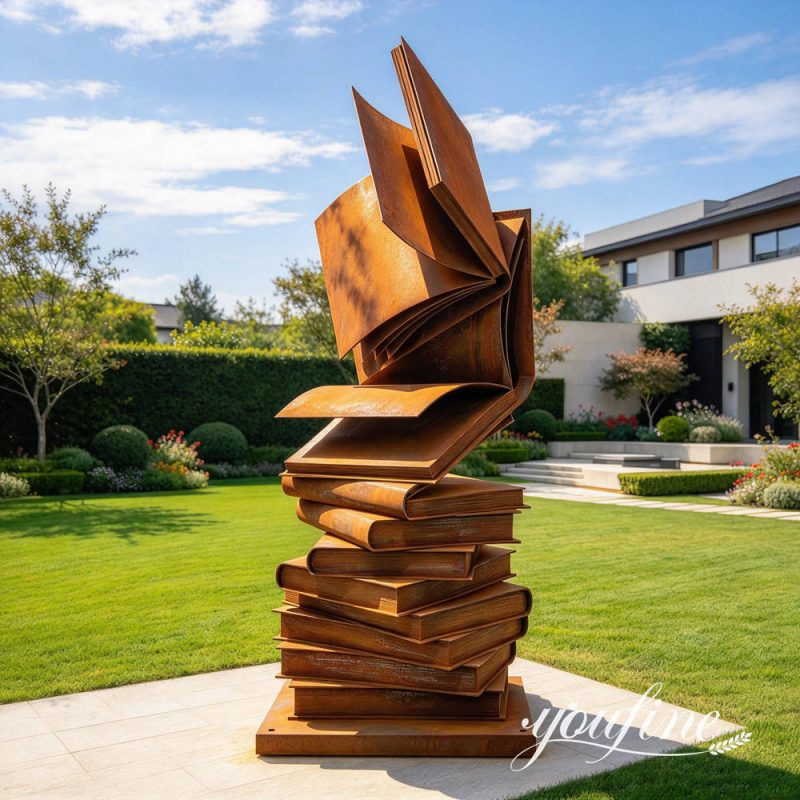 corten steel book sculpture for outdoor decor (2)