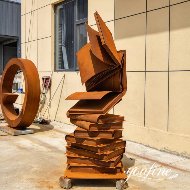 finished corten steel book sculpture (1)
