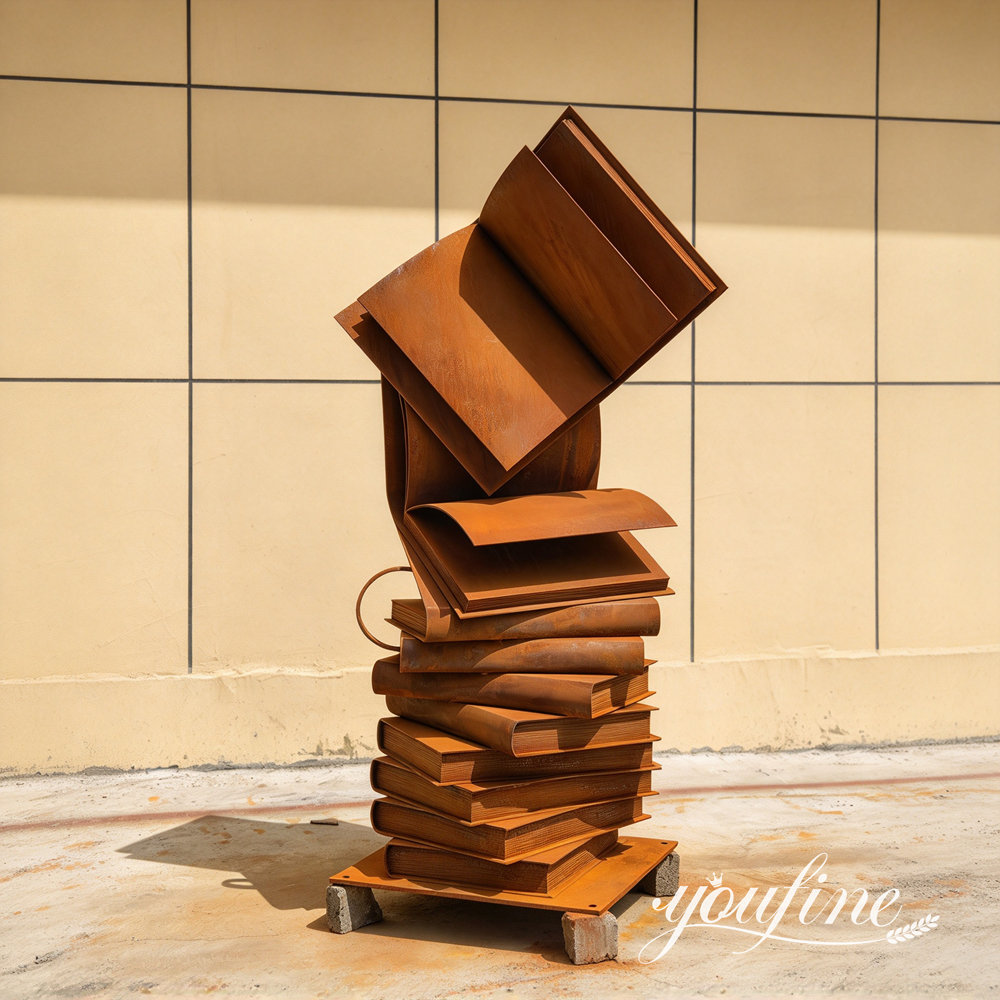 finished corten steel book sculpture (2)
