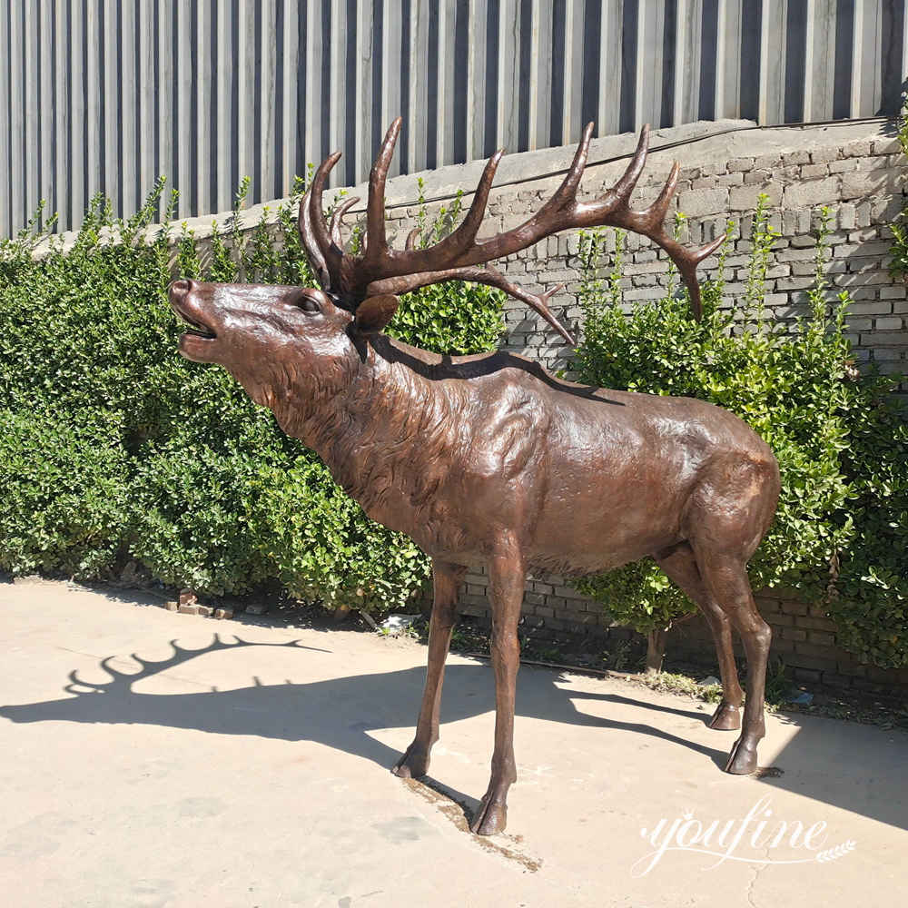 Bronce de pie stag escultura en una pose rugiente